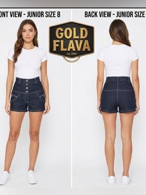 Gold Flava High Waisted Button Fly Zipper Pockets Jean Shorts Junior 8